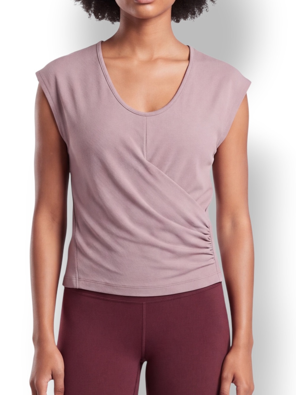 4/$20 Athleta Bayview Tee Mauve Ribbed Ruched Cap Sleeve Top Small